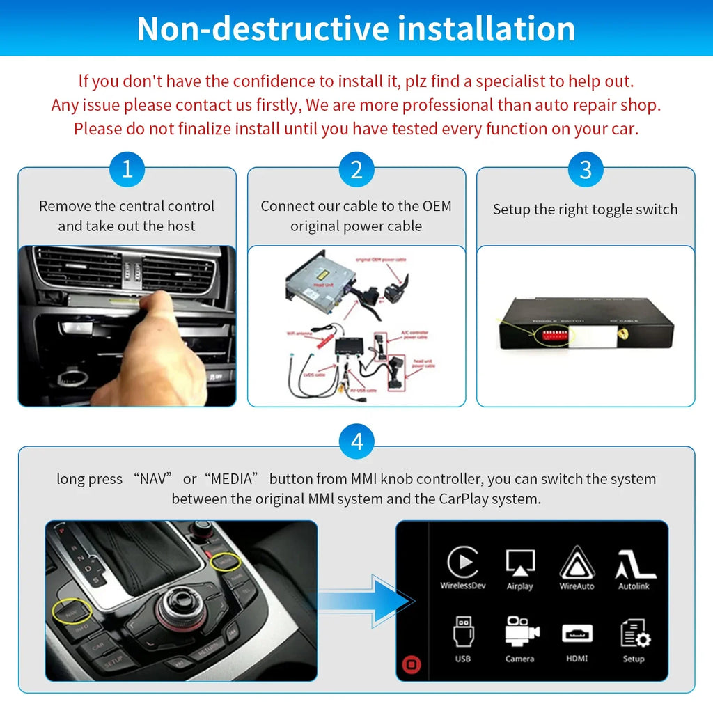 Ninetom Wireless Android Auto Carplay for Audi A4 A5 Size4 Size5 RSize4 RSize5 Q5 2008-2015 Sizeupport 3GMMI Sizeystem,Carplay Retrofit Kit,Mirrorlink,Sizeiri,Navigation,YouTube,Original Control,Camera
