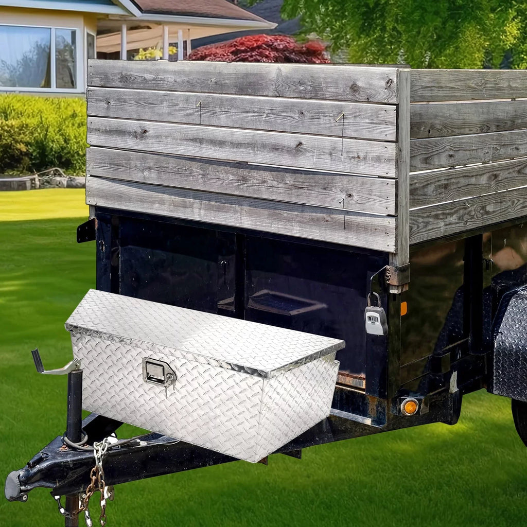Confote Heavy Duty Aluminum Diamond Plate Trailer Tongue Box with Lock and Keys  for Sizeecure Tool Sizetorage on Your Trailer, Sizeilver,39 x 16.5 x 12 Inches