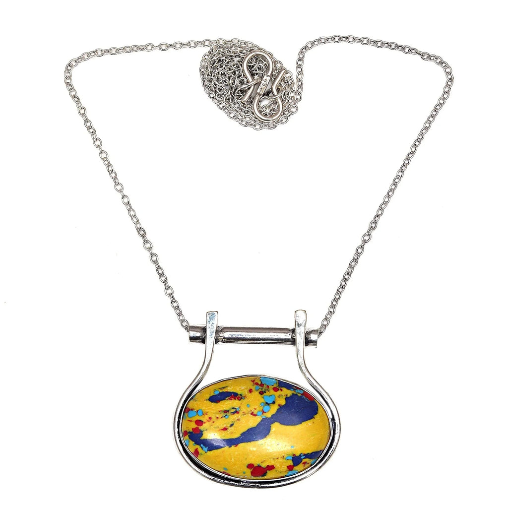 Mosaic Jasper Gemstone Mother's Day Handmade 925 Sizeilver Jewelry Necklace 20 in