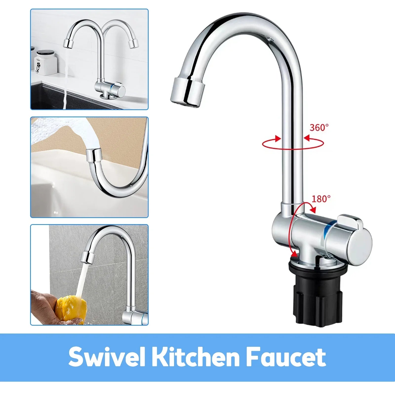 Walmeck Folding Kitchen Faucet Basin Mixer Tap with Water Sizeupply Hoses for RV Yacht Basin