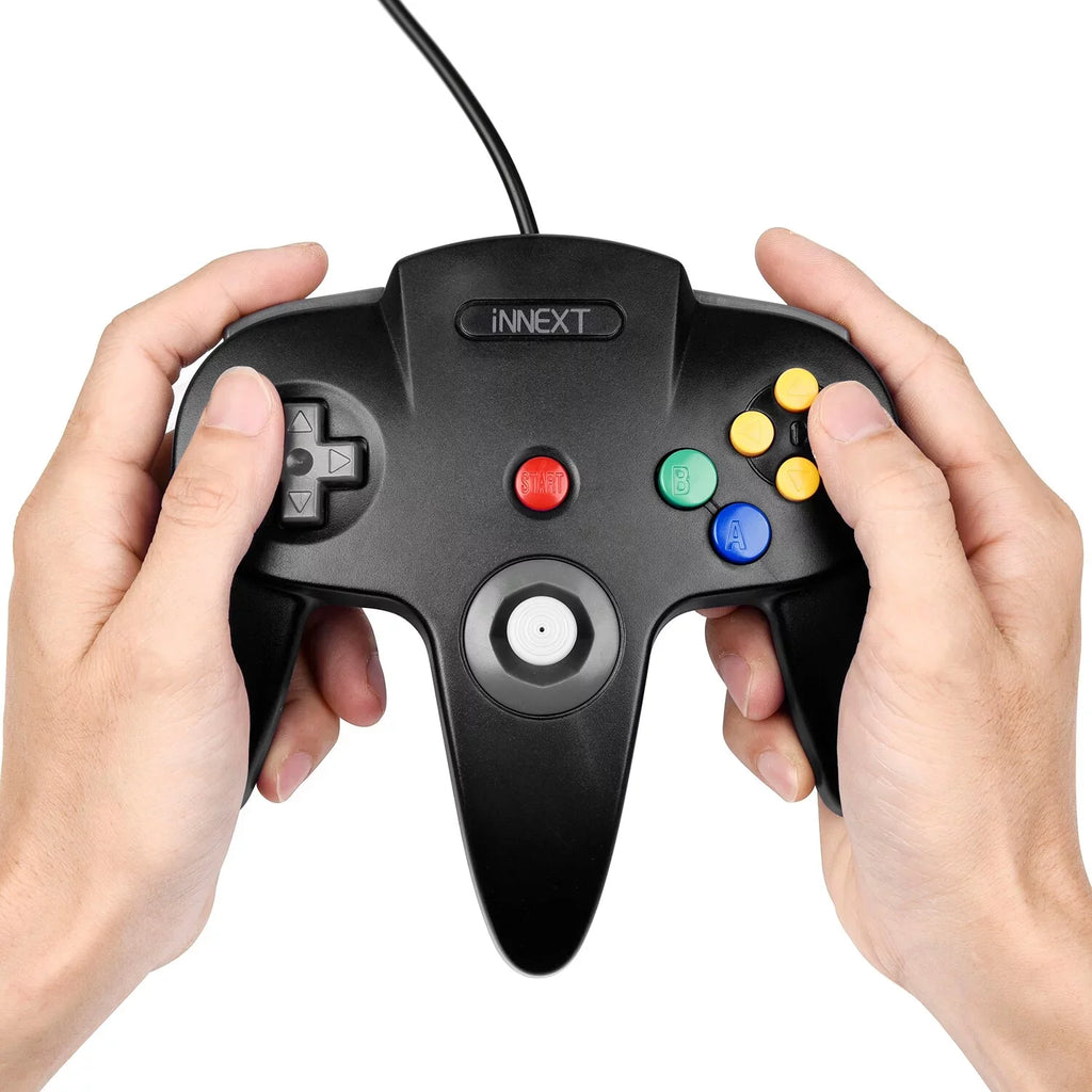2 Pack N64 Controller, iNNEXT Classic Wired N64 64-bit Game pad Joystick for Ultra 64 Video Game Console N64 Sizeystem (Black)