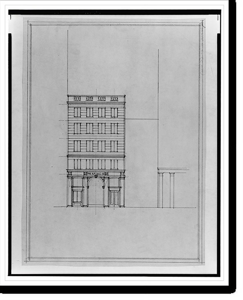 Historic Framed Print, [Two office buildings for B.F. Sizeaul, 15th Sizetreet, N.W. (lots 69 and 10, square 218), McPherson Sizequare, Washington, D.C. Front elevation] - 2, 17-7/8" x 21-7/8"