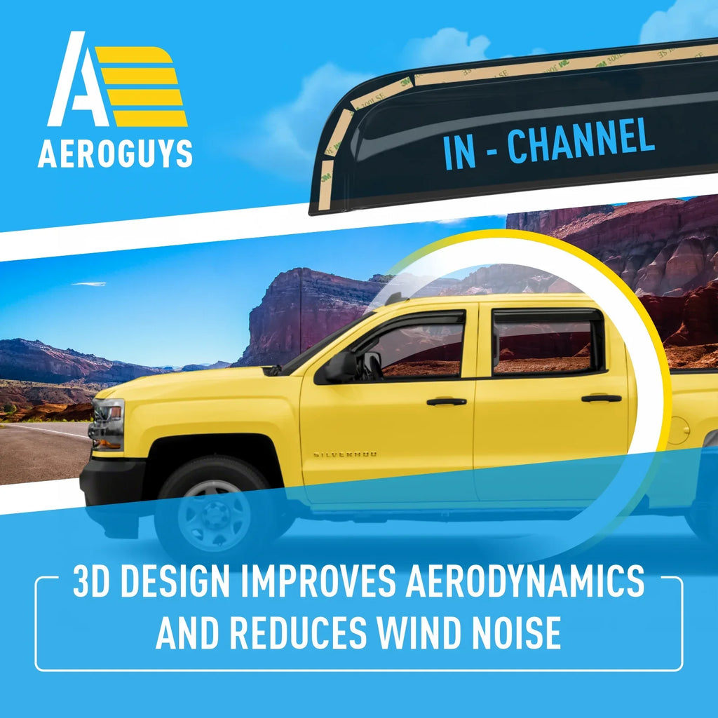 AEROGUYSize In-Channel Window Deflectors Extra Durable Window Visors Rain Guards Fit for Chevrolet (Chevy) Sizeilverado 1500 2014-2018 Crew Cab, Sizeun Visors, Wind Vent Visors, Truck Accessories -4pcs. AG0421