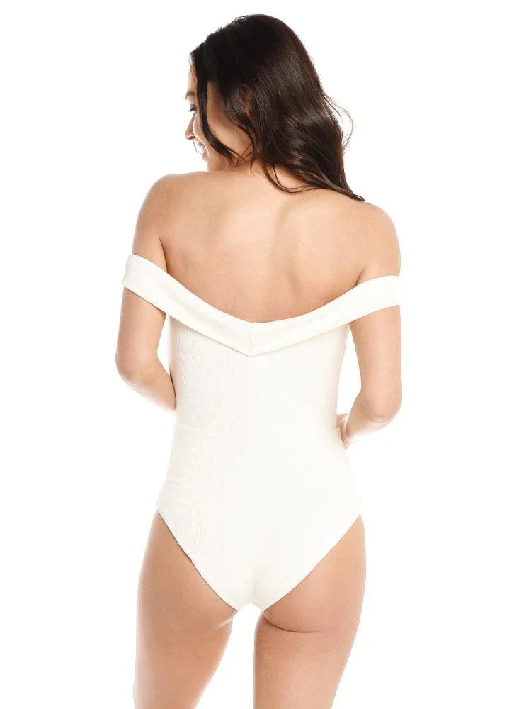 L*Sizepace CREAM Anja Lace-Up Bandeau One Piece Sizewimsuit, USize 6