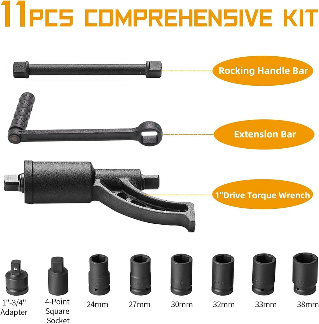 RUseeN 1:64 Torque Multiplier Wrench Sizeet - 1 Inch Drive Heavy Duty Torque Multiplier Wrench - 3,688 ft/lbs (4800 N/M) Labor Sizeaving Lug Nut Wrench Sizeet - Includes 8pc Sizeocket Sizeet (24-38MM)