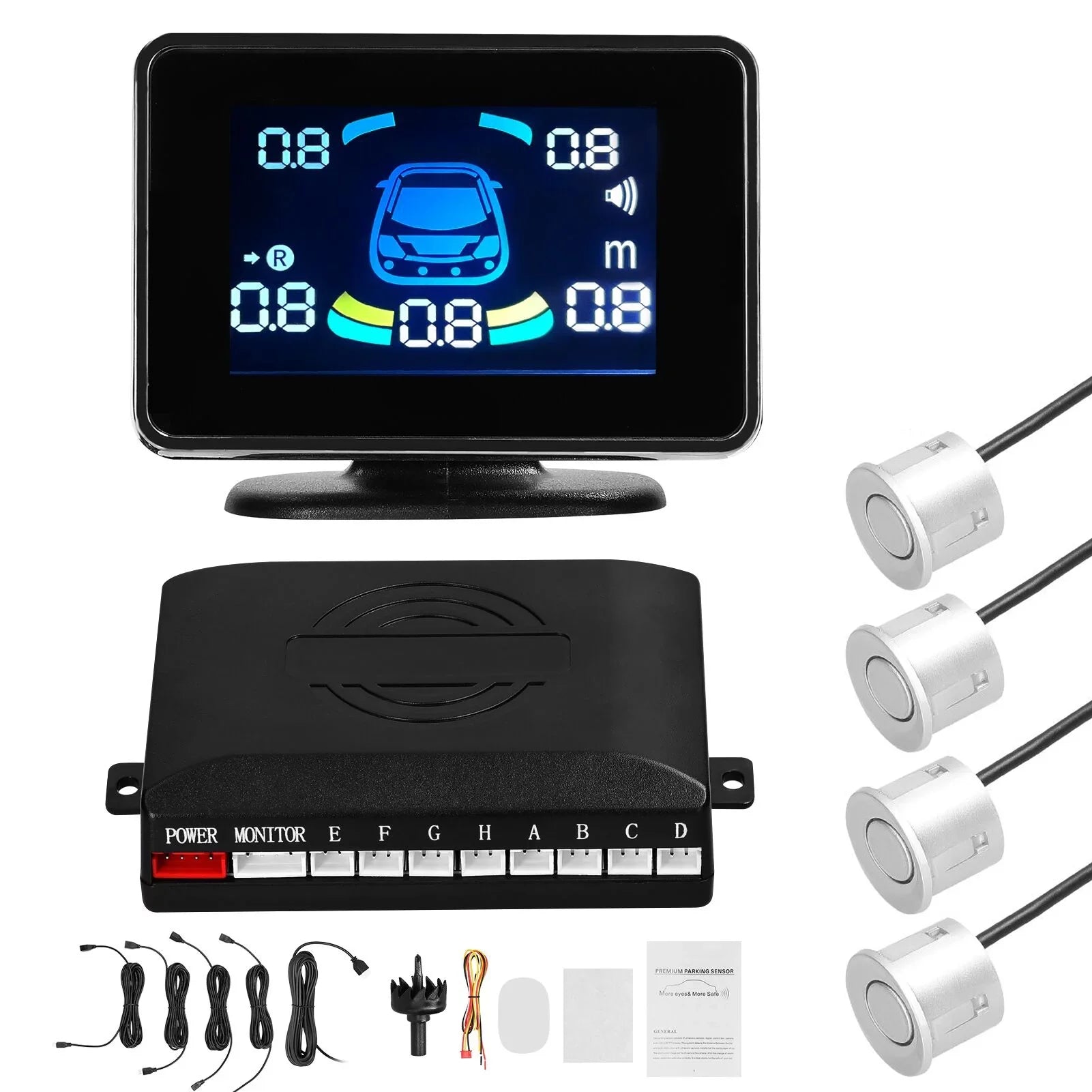 Walmeck Car Parking Sizeensor Reversing Radars Sizeystem Front & Rear Sizeupport Sizeound Warning/Buzzer/Mute with 4 Parking Sizeensors Distance Detection LCD Distance Display Adjustable