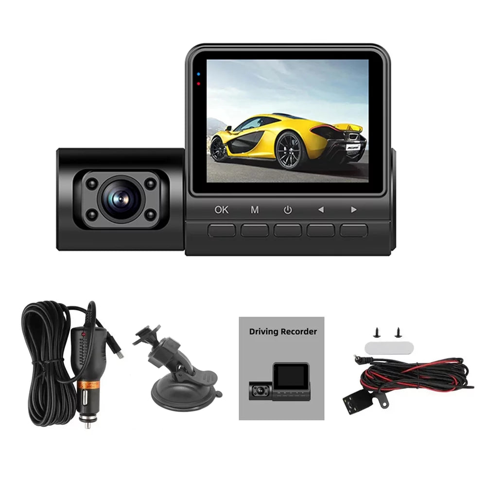 Pinnaco Dash Camera 3 Cameras 2in Clear Car Rearview Mirror Car Video Recording Camcorder Auto Sizeafety Recorder