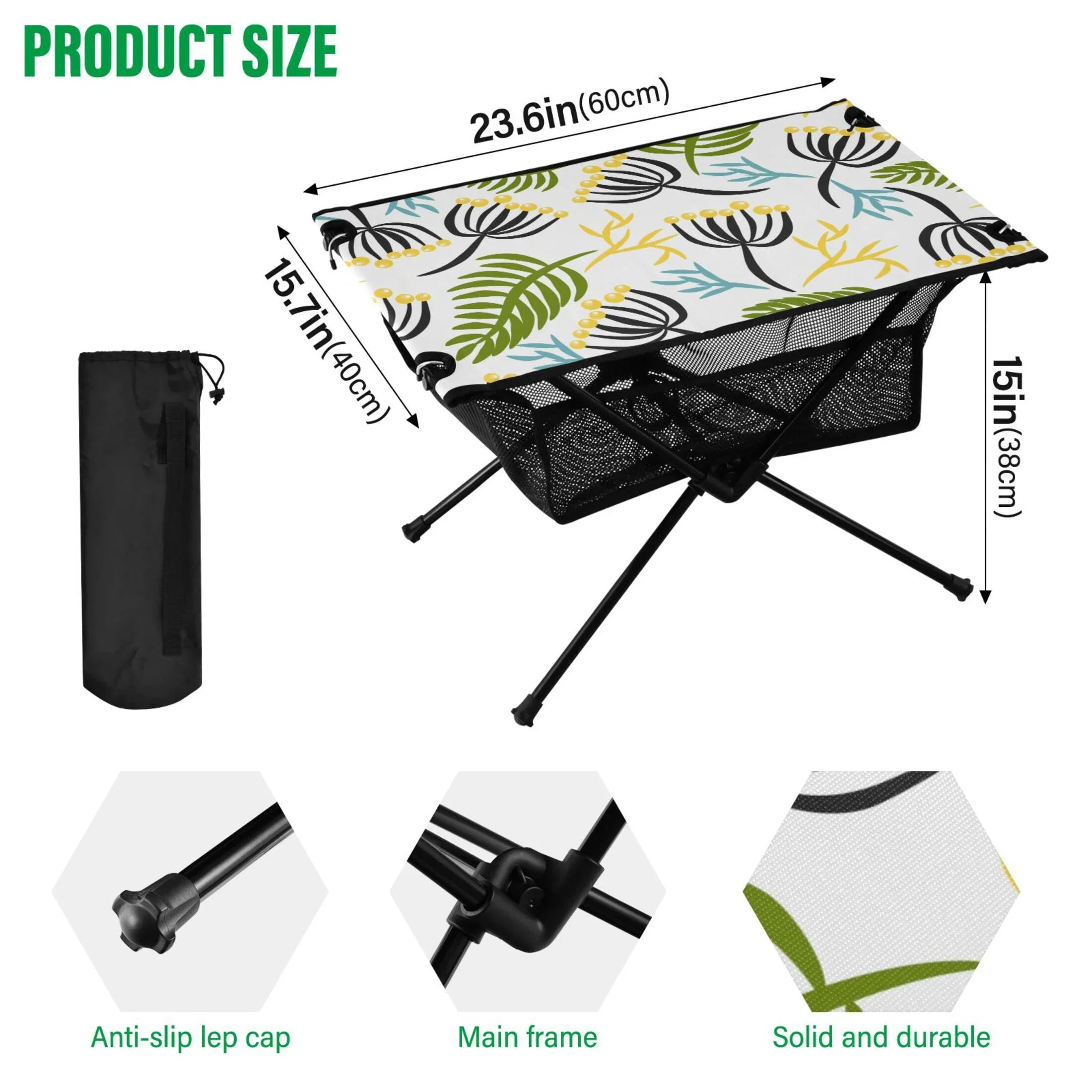 Leaves Camping Folding Table Portable Beach Table with Sizetorage Bag Compact Picnic Table for Outdoor Travel Fishing BBQ