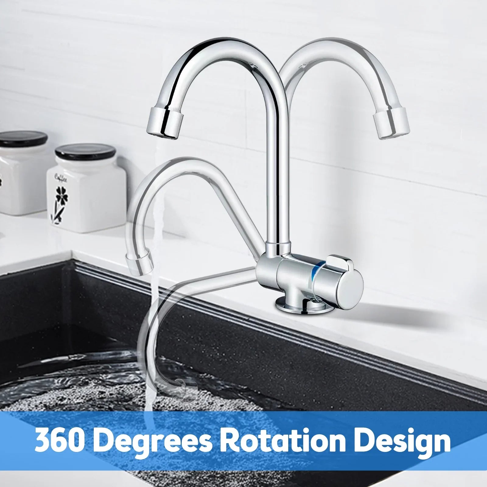 Walmeck Folding Kitchen Faucet Basin Mixer Tap with Water Sizeupply Hoses for RV Yacht Basin