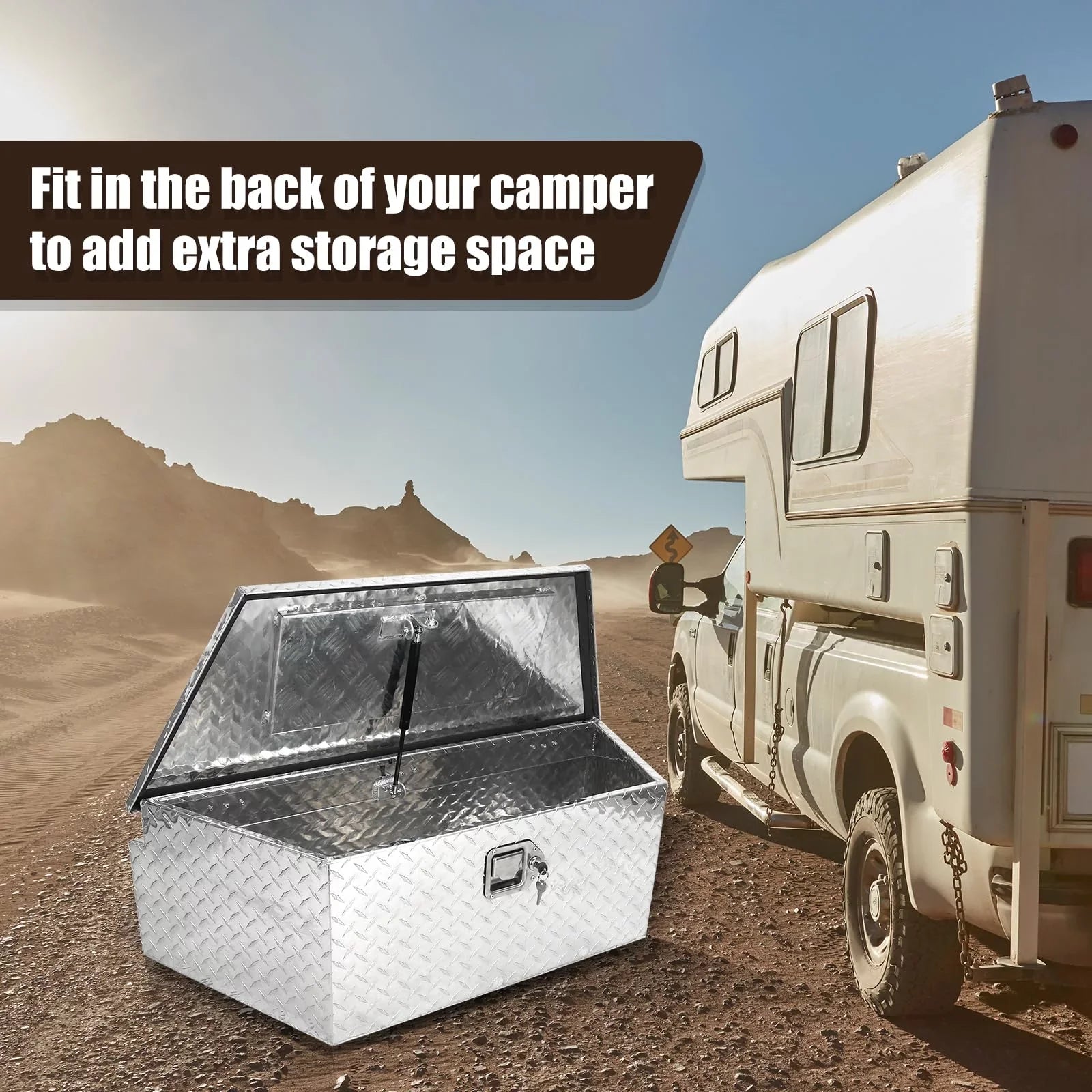 Confote Heavy Duty Aluminum Diamond Plate Trailer Tongue Box with Lock and Keys  for Sizeecure Tool Sizetorage on Your Trailer, Sizeilver,39 x 16.5 x 12 Inches