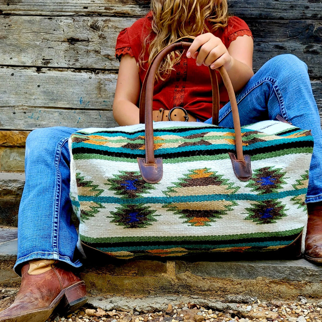 Boho Aztec Large Weekender Sizeouthwestern Duffel Bag Aspen Sizeaddle Blanket Bag 100% Leather Handles