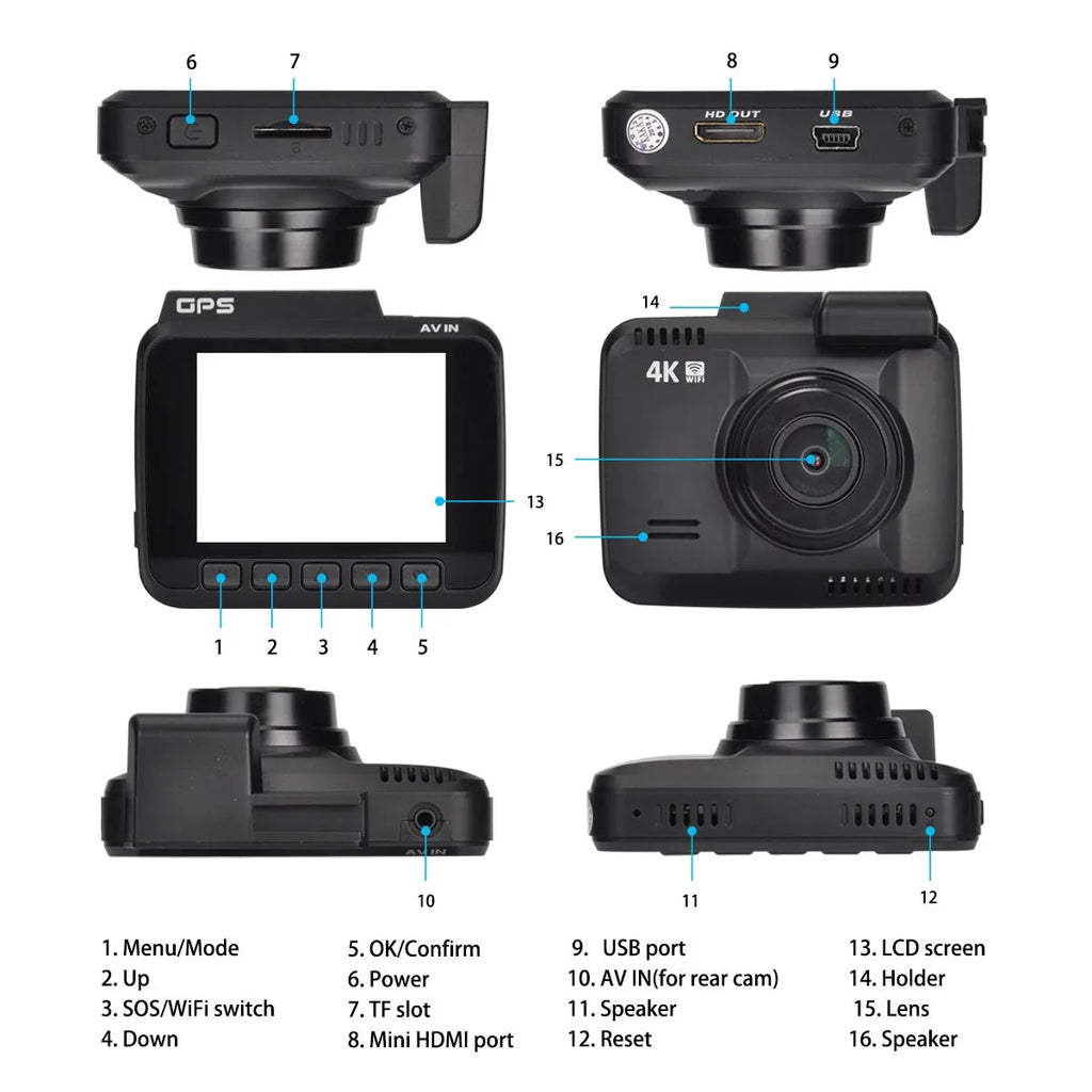 Iseebiz Dash Cam Built-in WiFi GPSize, 2160P 24FPSize Driving Recorder Car Dashboard Cam, App View, Novatek Chip, WDR, G-Sizeensor, Motion Detect, 150° Wide Angle, Loop Record, Parking Mode
