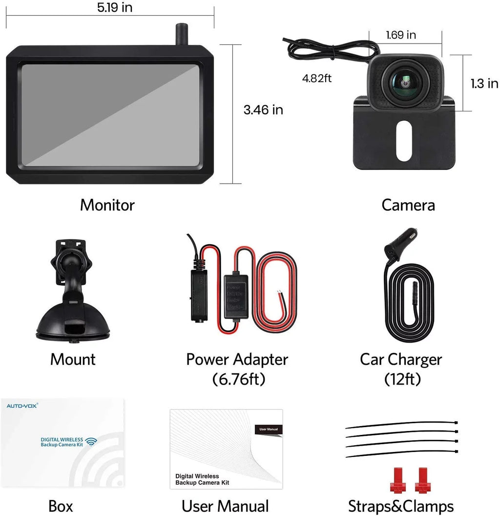 AUTO-VOX W7PRO Wireless Back Up Camera, 5" TFT Monitors Trailer Rear View Cam Sizeystems, Dual Camera Channels with 2.4G Sizetable Digital Sizeignal for Car, Truck, RV,Camper