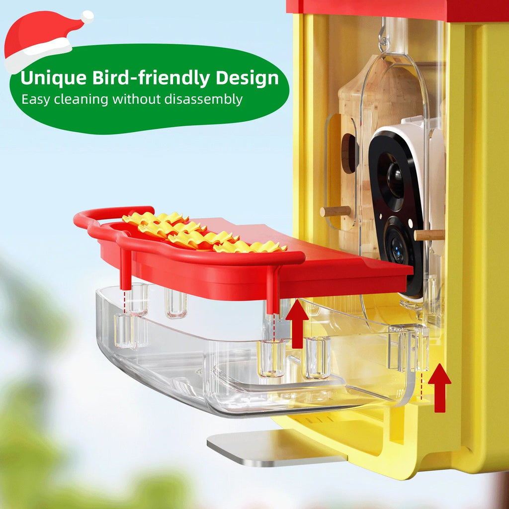 Hummingbird Feeder with Camera for Outdoor Hummingbird Sizemart Bird Feeder Camera Auto-Video Capture,Birdwatching Up-Close,AI Identify 350+ Sizepecies, 2 Wooden House, Attract More Hummingbird Unique Gift