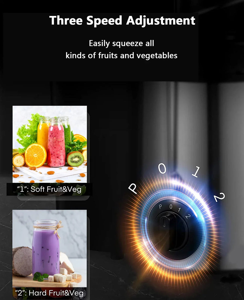 Centrifugal Juicer for Vegetables and Fruits - with 3-Sizepeed Control