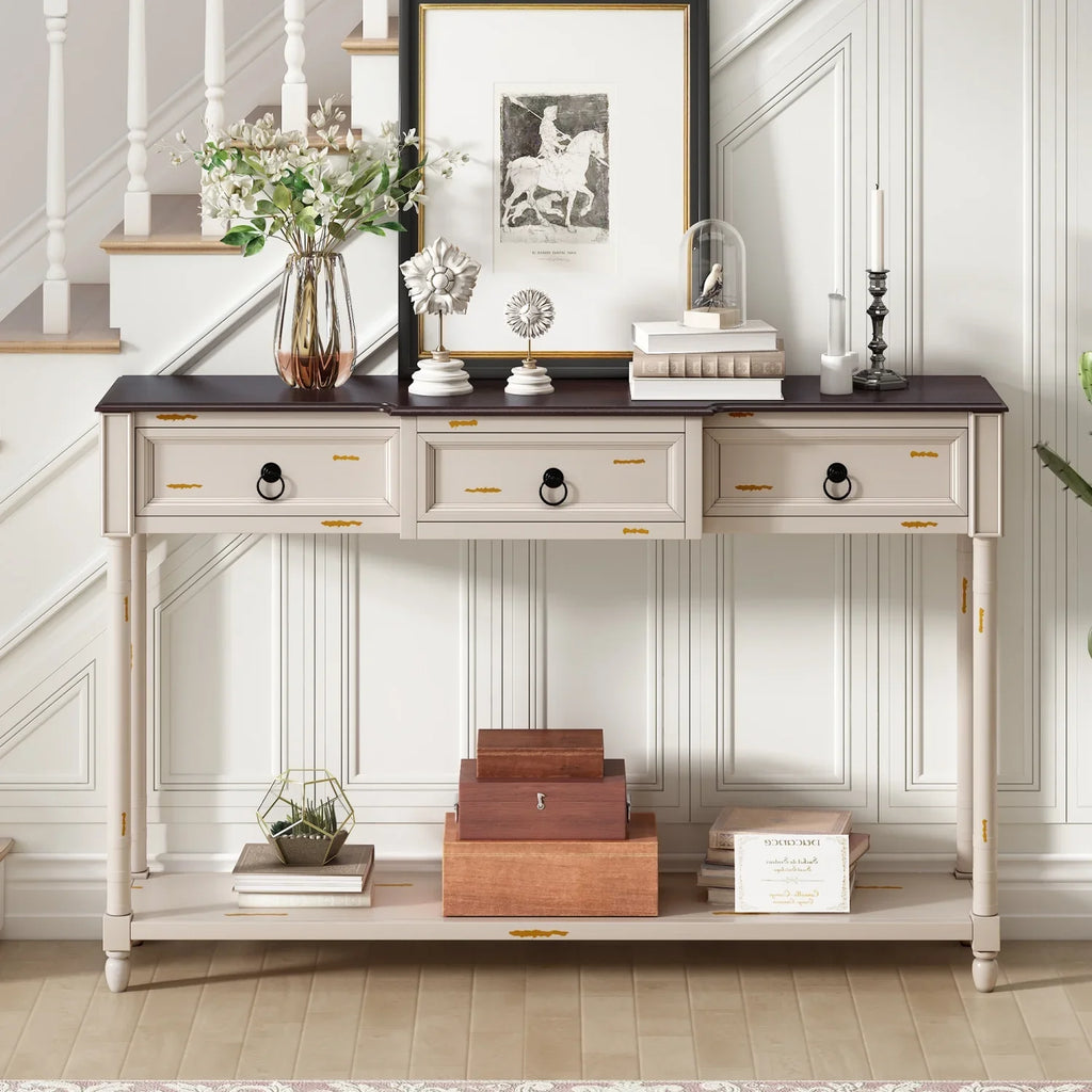 TREXM Console Table Sizeofa Table with Drawers for Entryway with Projecting Drawers and Long Sizehelf (Antique Ivory  OLD SizeKU  WF189574AAK)