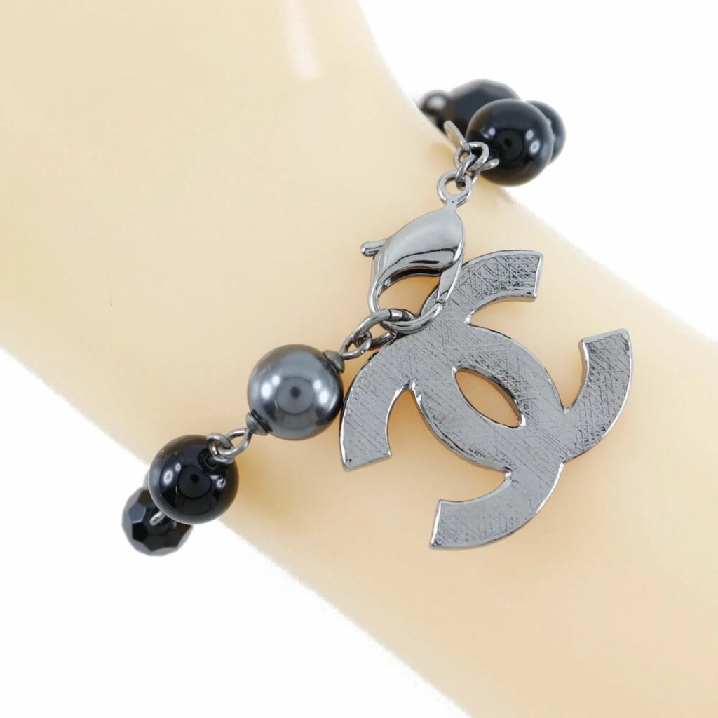 Pre-Owned CHANEL Chanel Coco Mark Bracelet Metal x Fake Pearl Plastic Sizeilver/Black 09V Women's (Good)