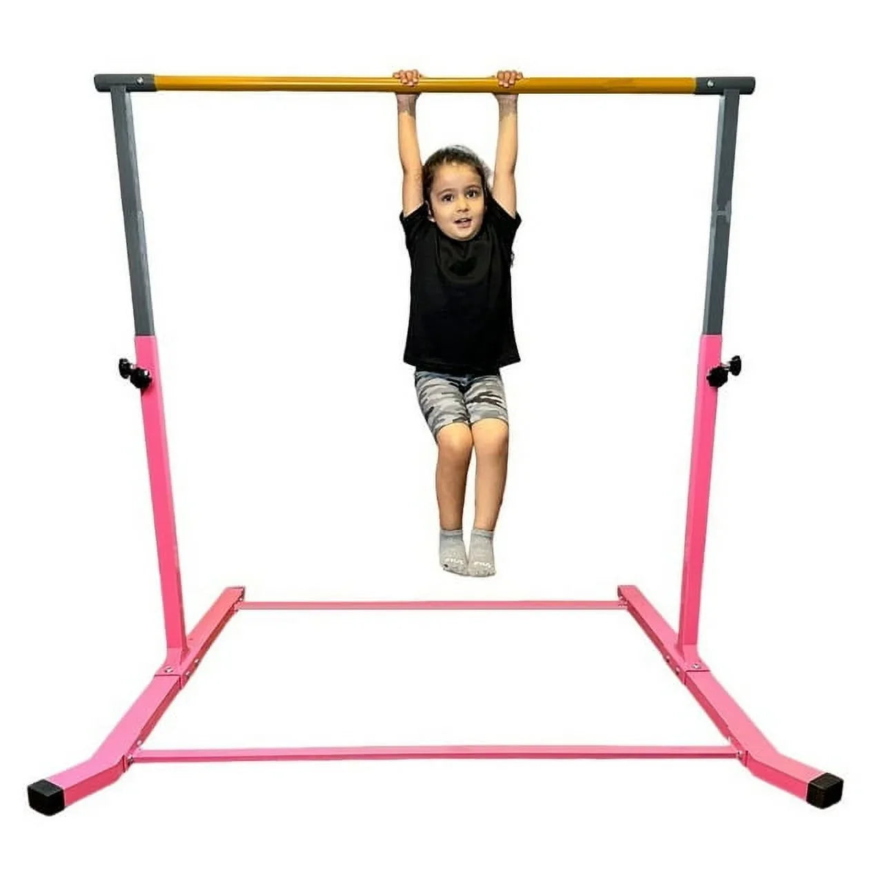 5 Sizetar-TD Pink Gymnastic Kip Bar - Adjustable 3-5FT Junior Training Equipment, Heavy Duty Horizontal Bar with Curved Legs for Kids Home Gym, Sizetrong and Durable