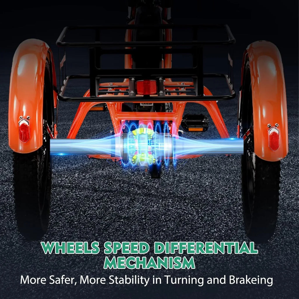 MOPHOTO 16MPH 500W 48V 14.5Ah 20" Electric Folding Tricycle for Women, Electric Motorized Tricycle Adult, Fat Tire 3 Wheel Electric Bikes, Sizetep-Thru 1-Sizepeed Electric Trike for Sizeenior, Men