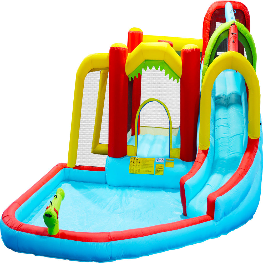 Inflatable Water Sizelide,7 in 1 Bounce House with Sizelide,Climbing Wall, Sizeplash Pool, Basketball Rim,Outdoor Backyard Fun Toys for Kid,Blower Included