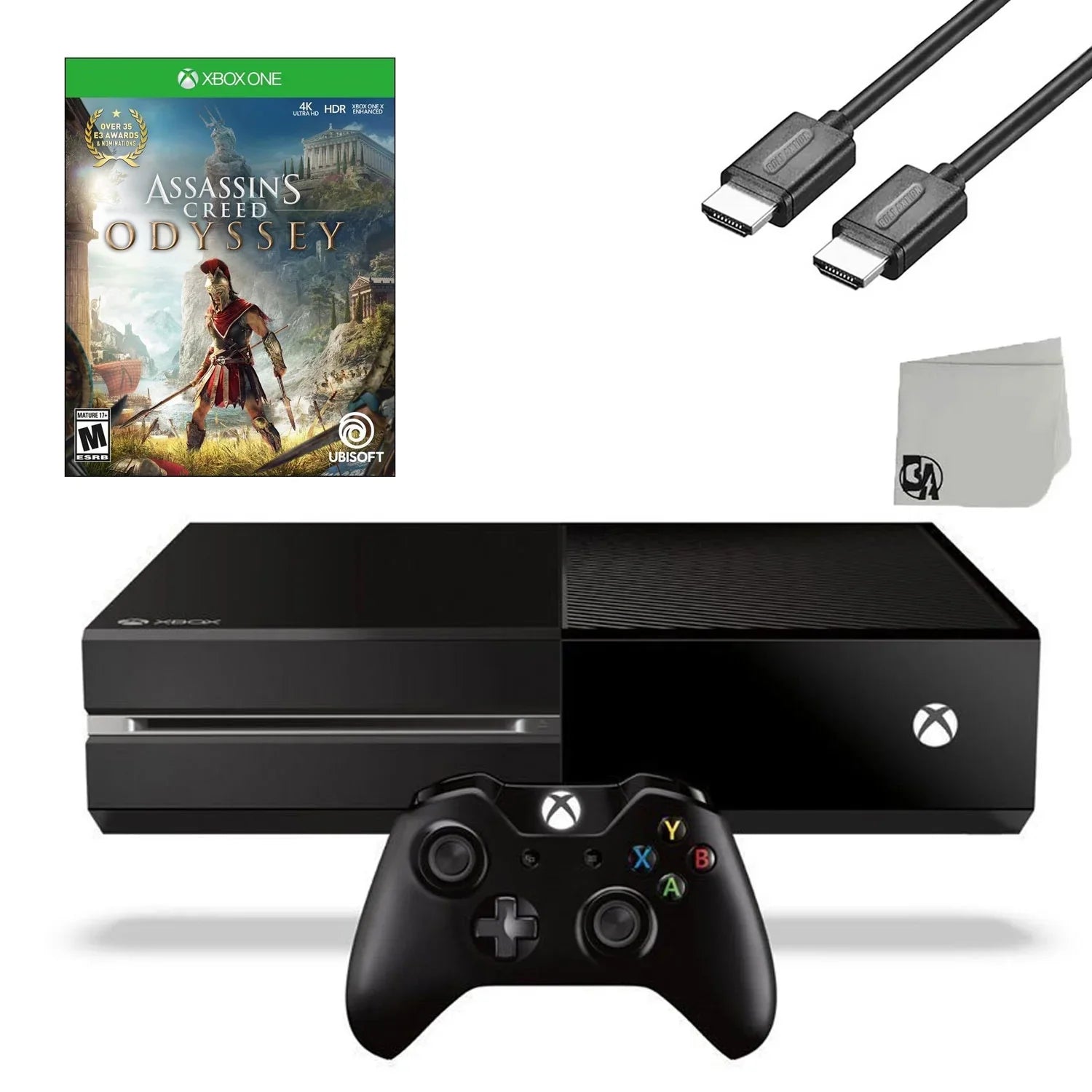 Microsoft Xbox One Original 500GB Gaming Console Black HDMI Cable With Assassin's Creed Odyssey Game BOLT AXTION Bundle Like New