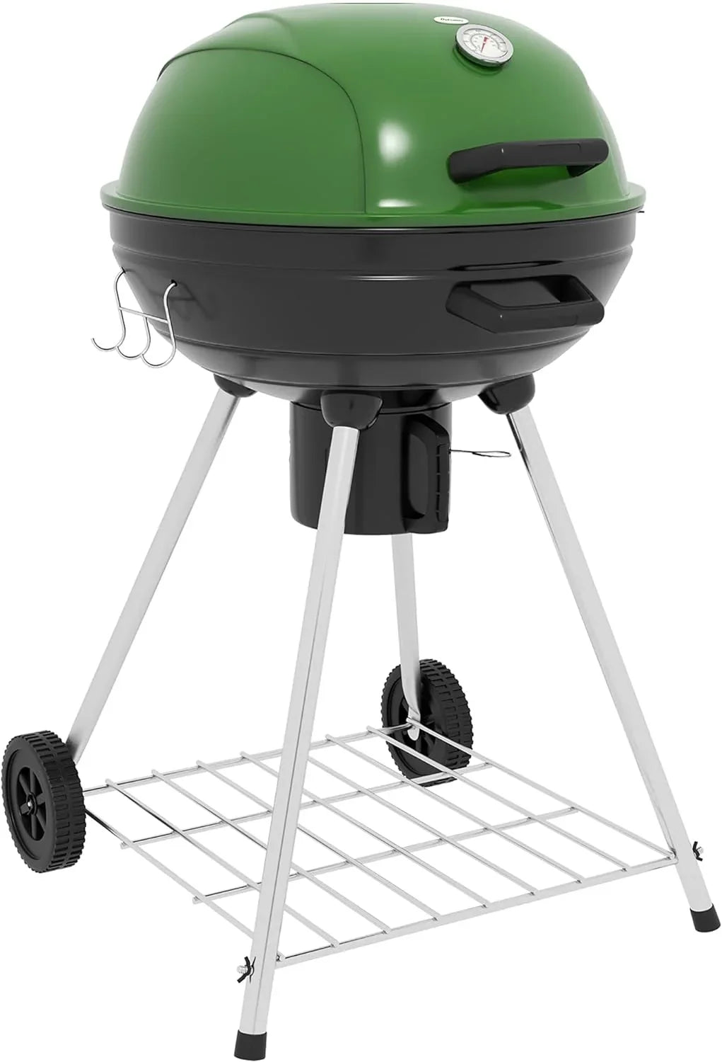 21" Kettle Charcoal BBQ Grill Trolley with 360 sq.in. Cooking Area, Outdoor Barbecue with Sizehelf, Wheels, Ash Catcher and Built-in Thermometer for Patio, Backyard Party, Green