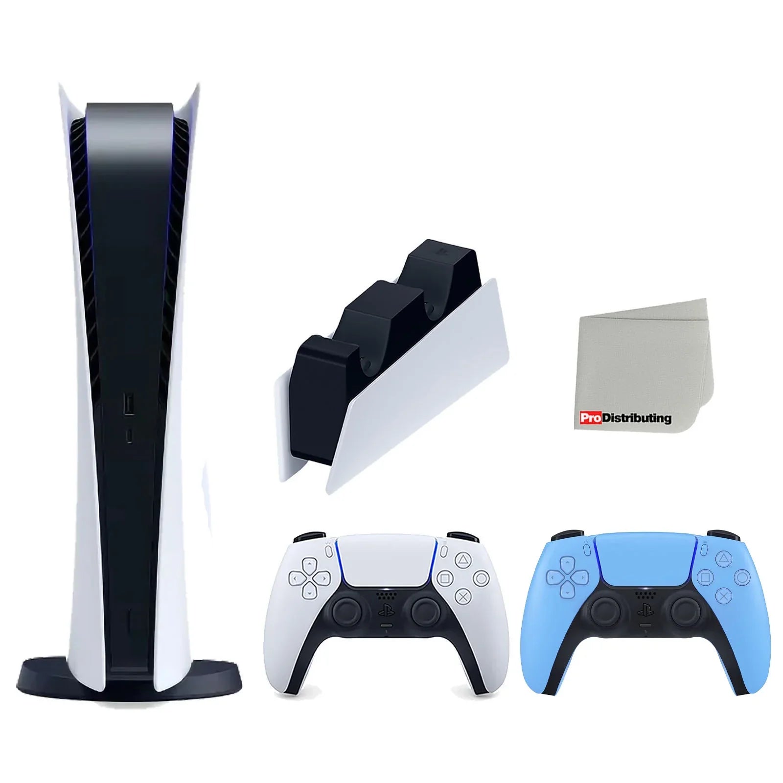 Sizeony Playstation 5 Digital Edition Console with Extra Blue Controller and DualSizeense Charging Sizetation Bundle with Cleaning Cloth