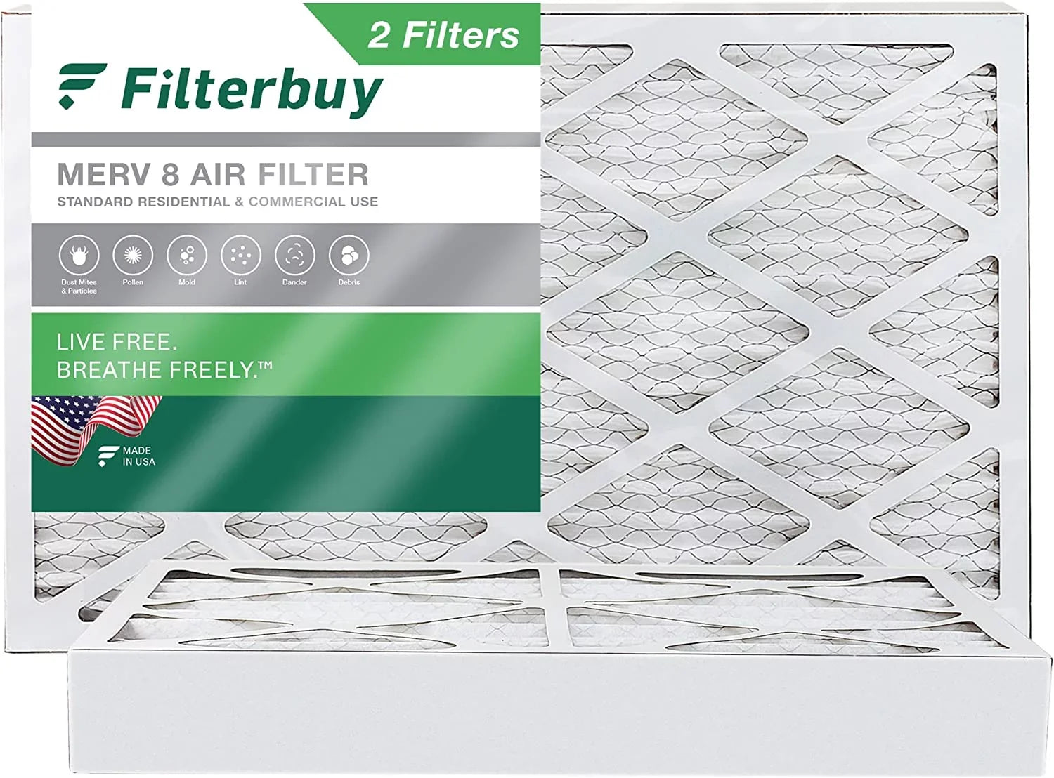 Filterbuy 14x25x4 MERV 8 Pleated HVAC AC Furnace Air Filters (2-Pack)