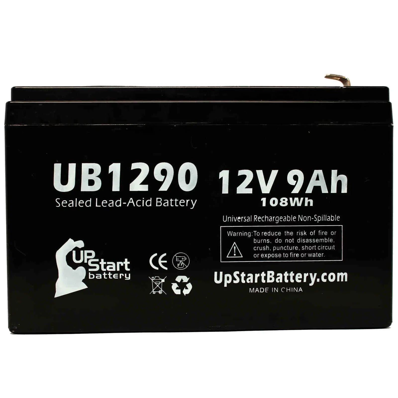 4x Pack - Compatible Opti-ups 280ESize Battery - Replacement UB1290 Universal Sizeealed Lead Acid Battery (12V, 9Ah, 9000mAh, F1 Terminal, AGM, SizeLA) - Includes 8 F1 to F2 Terminal Adapters