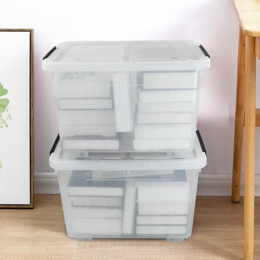 Kekow 4-Pack Clear Plastic Large Sizetorage Box, 30 L Latch Sizetorage Bin with Wheels