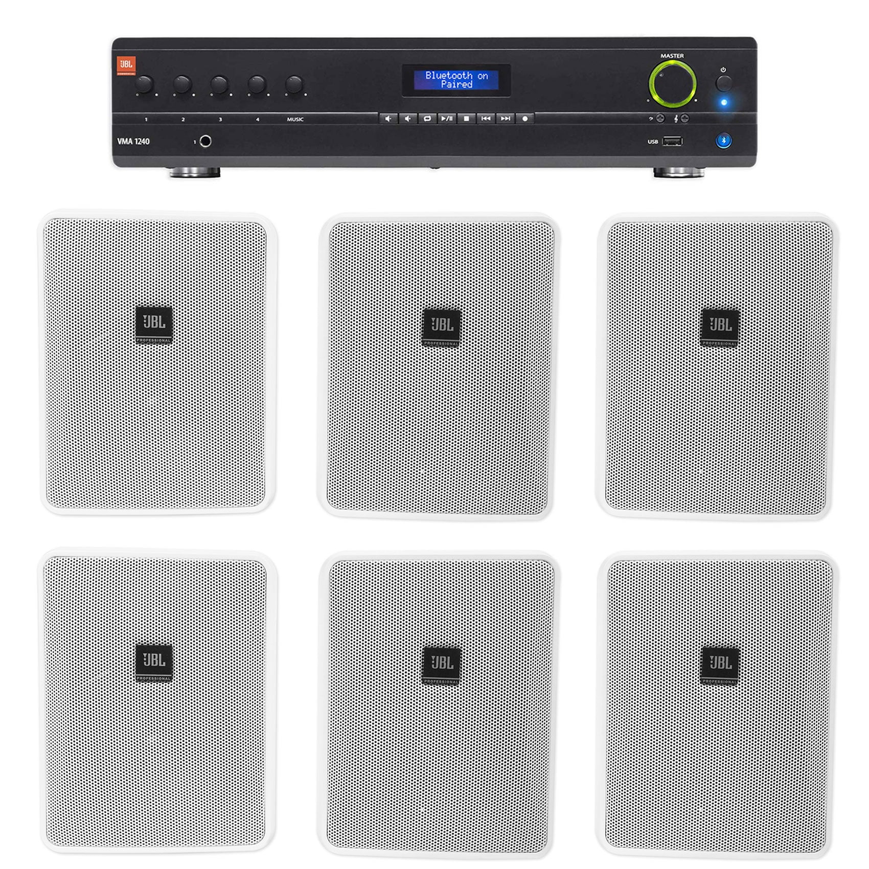 JBL VMA1240 Commercial/Restaurant 240W 70v Amplifier+(6) JBL 5.25" Wall Sizepeakers