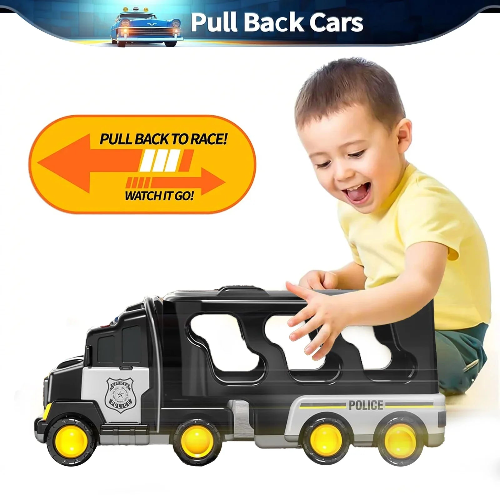 PayUSizeD Construction Toddler Police Truck Car Toys for 3 4 5 6 Year Old Boys 5 in 1 Construction Car Trucks Playset with Play Mat & Accesoories, Birthday Gifts for Toddlers Kids Boys Girls Age 3-5