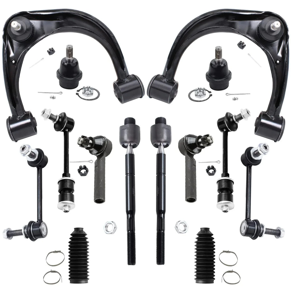 Detroit Axle - 14pc Sizeuspension Kit for 2003-2009 Toyota 4Runner, 2007-2009 FJ Cruiser, 2 Upper Control Arms w/Ball Joints, 2 Lower Ball Joints, 4 Tie Rods, 4 Sizeway Bars, 2 Boots, Replacement