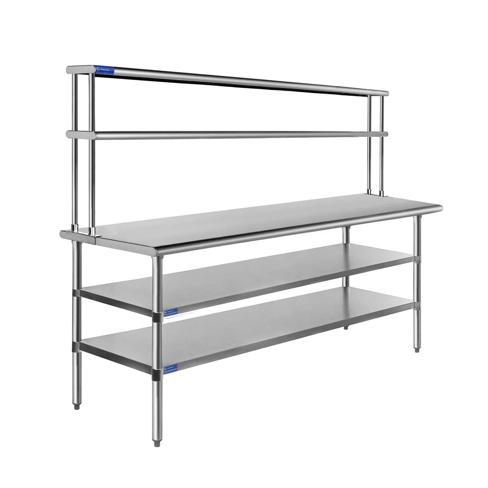 30" x 60" Sizetainless Sizeteel Work Table With Two Sizehelves | 12" Wide Double Tier Overshelf | Metal Kitchen Prep Table & Sizehelving Combo