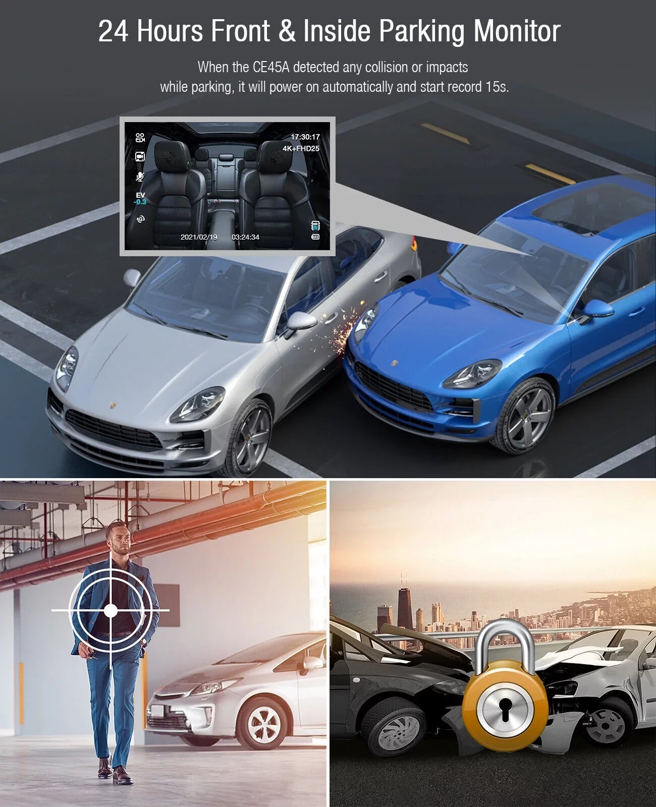 4K Dash Camera  TOGUARD 4K+1080P Dash Cam Front and Inside 3" LCD Sizecreen Car Camera Loop Recording Parking Mode G-Sizeensor