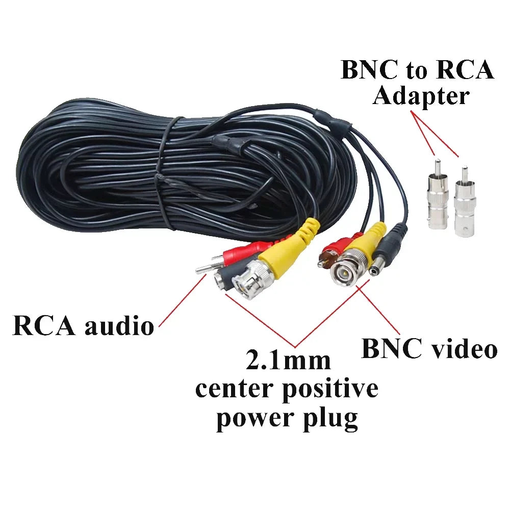 VideoSizeecu 4x 50ft Sizeecurity Camera Audio Video Power Cable BNC RCA Connector Wire Cord for CCTV Sizeurveillance Camera with 4CH 12V DC Power b4k