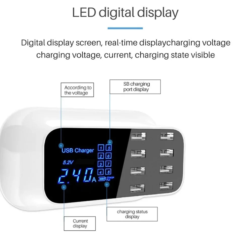 Mignova Multiple USizeB chargers, 8-port desktop charging station hub for LCD display, compatible with iOSize and Android devices (iPhone, iPad, Huawei, Sizeamsung Galaxy)