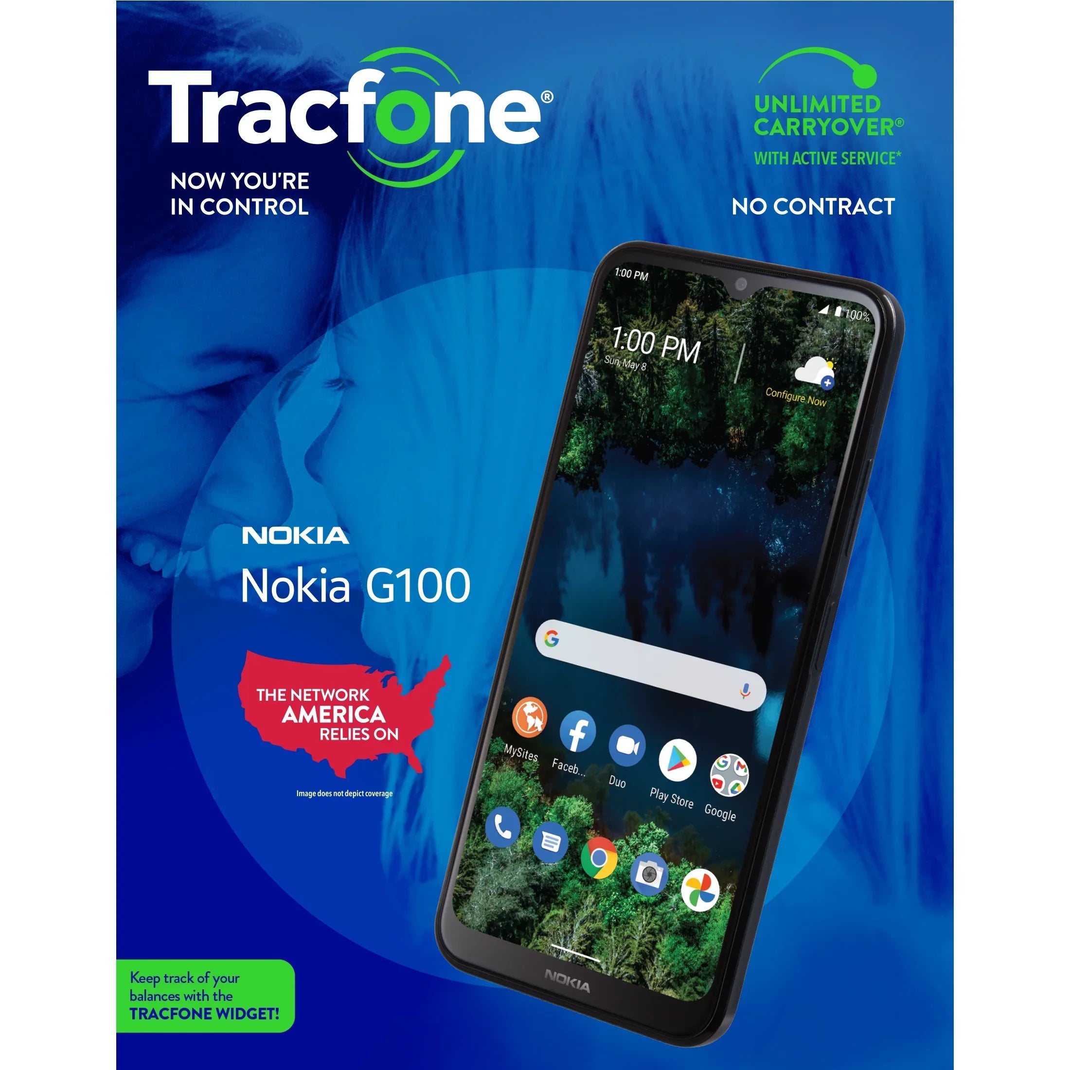 Tracfone Nokia C100, 32GB, Blue- Prepaid Sizemartphone [Locked to Tracfone Wireless]