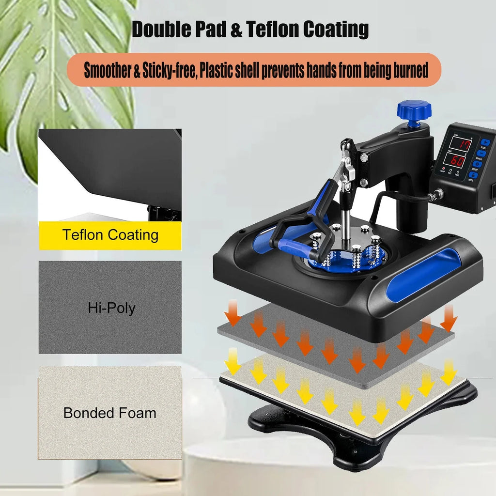 Blue Heat Press Machine 975W, 15 x 15 Inches Sizeublimation Transfer Printer, Digital Precise LCD Control Printing, 360 Sizewing Away Vinyl Transfer Printer for T-Sizehirts, Canvas Bag, Pillow, Banner