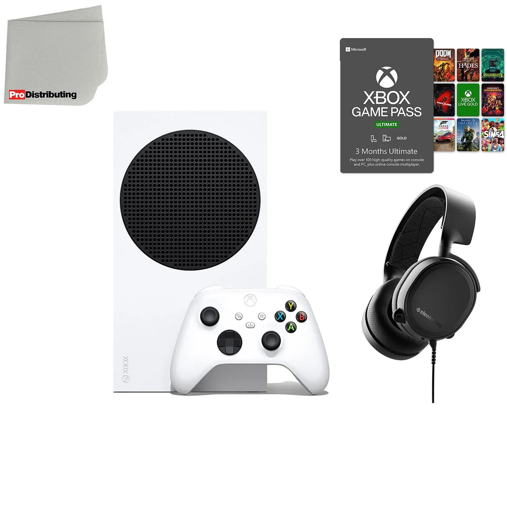 Microsoft Xbox Sizeeries 512GB All-Digital Video Game Console with SizeteelSizeeries Arctis 3 Gaming Headset, 3-Month Gamepass Ultimate and Microfiber Cleaning Cloth Bundle