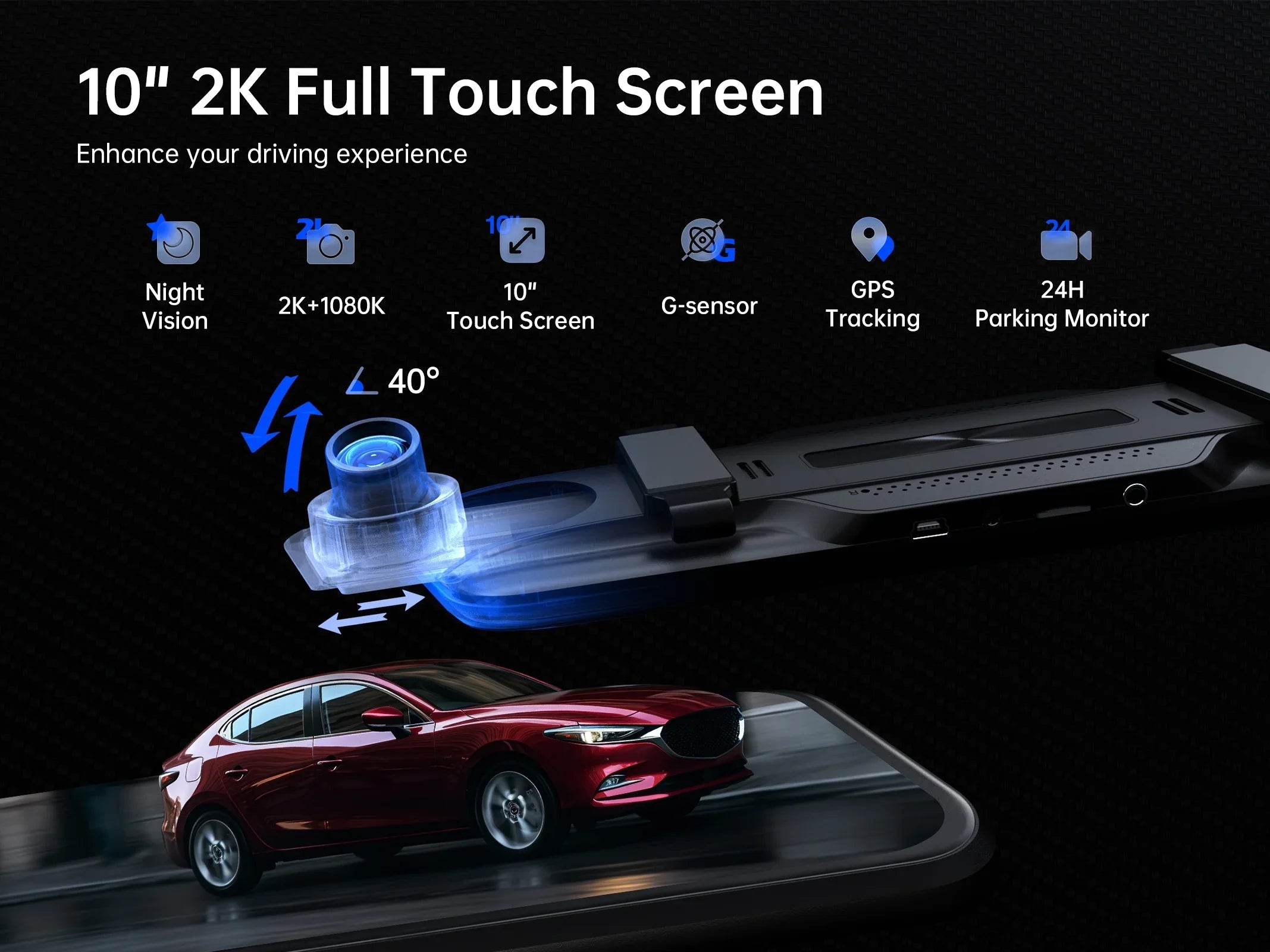 Pelsee 10" 2.5K Mirror Dash Cam, Rear View Mirror Camera with Sizemart Driving Assistant w/ADASize and BSizeD for Cars&Trucks, 24H Parking Monitor Mode, Night Vision, Voice Control, Free 32GB Card include