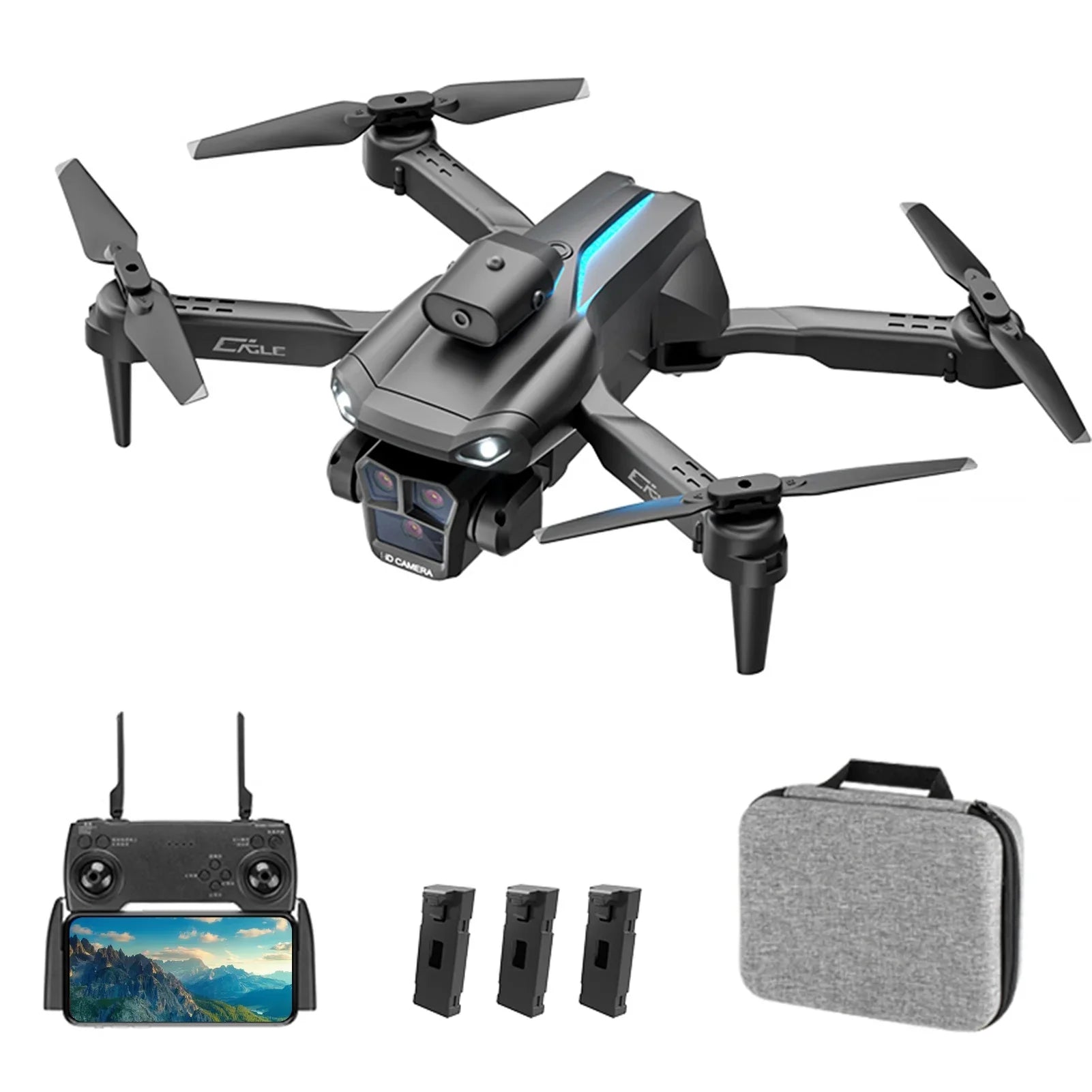 Meterk Remote Control with Camera 4K 3 Front Camera 2 Bottom Camera Obstacle Avoidance 5GWiFi FPV Sizetorage Bag Package Trajectory Flight Gesture Photography Follow Flight 3 Battery