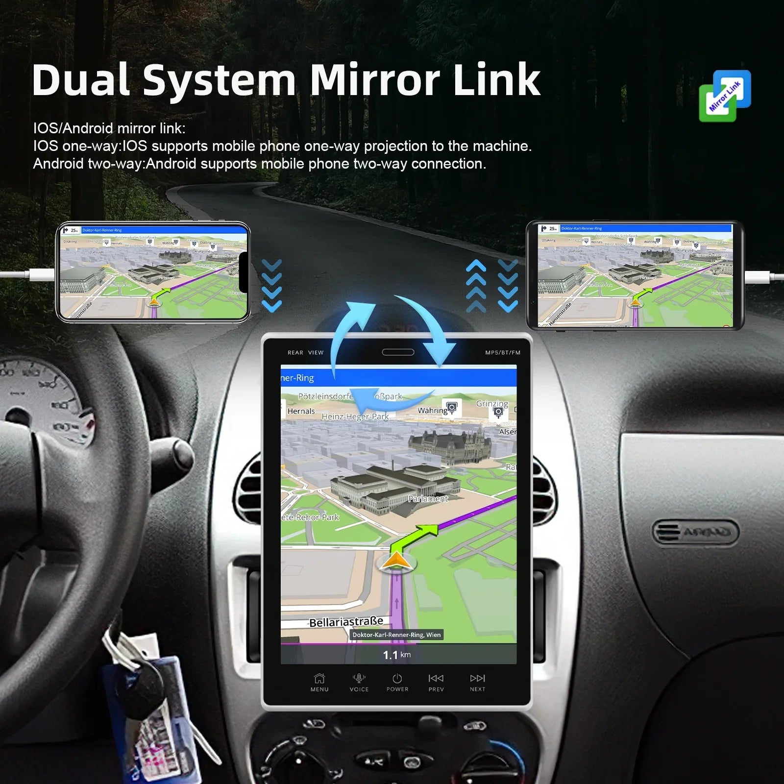 2Din Car Sizetereo Radio 9.5Vertical screen Bluetooth WIFI GPSize FM Radio Receiver Sizeuppport Rear Camera