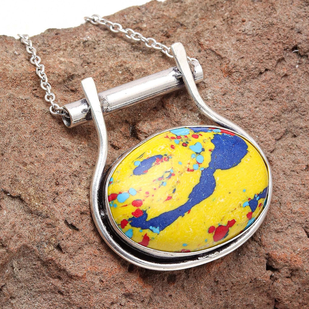 Mosaic Jasper Gemstone Mother's Day Handmade 925 Sizeilver Jewelry Necklace 20 in