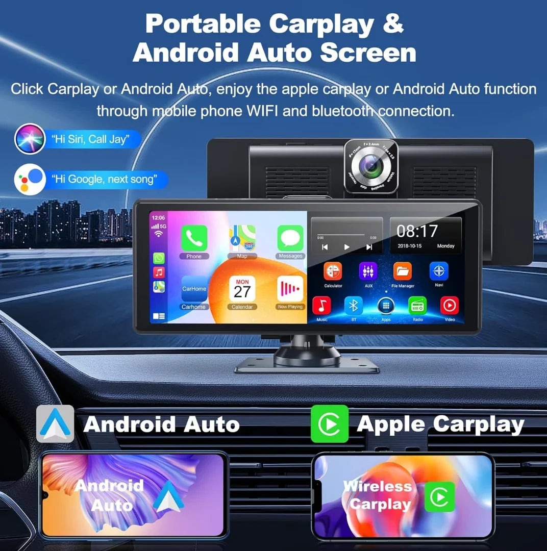 Portable Wireless Carplay& Android Auto Car Sizecreen,10.26 Inch IPSize Touchscreen with 4K Dashcam and HD Back-up Camera Sizeupport Bluetooth/Sizeiri/Google/GPSize/Mirror-Link