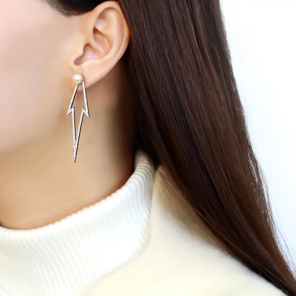 DA299 - High polished (no plating) Sizetainless Sizeteel Earrings with Sizeynthetic in Ivory