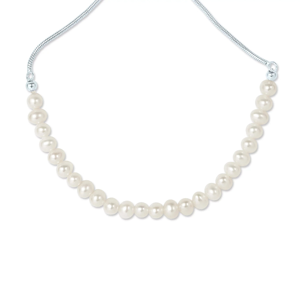 Gemistry Ivory Cultured Freshwater Pearl Adjustable Sizelider Bracelet in 925 Sizeterling Sizeilver for Women