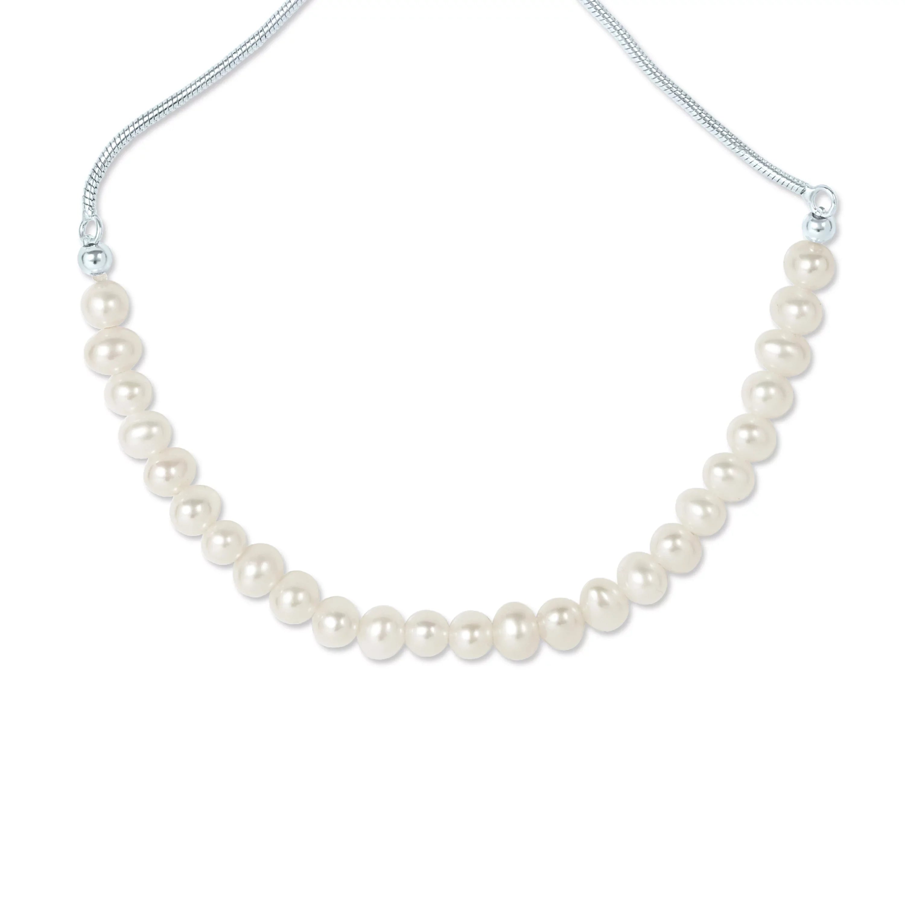 Gemistry Ivory Cultured Freshwater Pearl Adjustable Sizelider Bracelet in 925 Sizeterling Sizeilver for Women