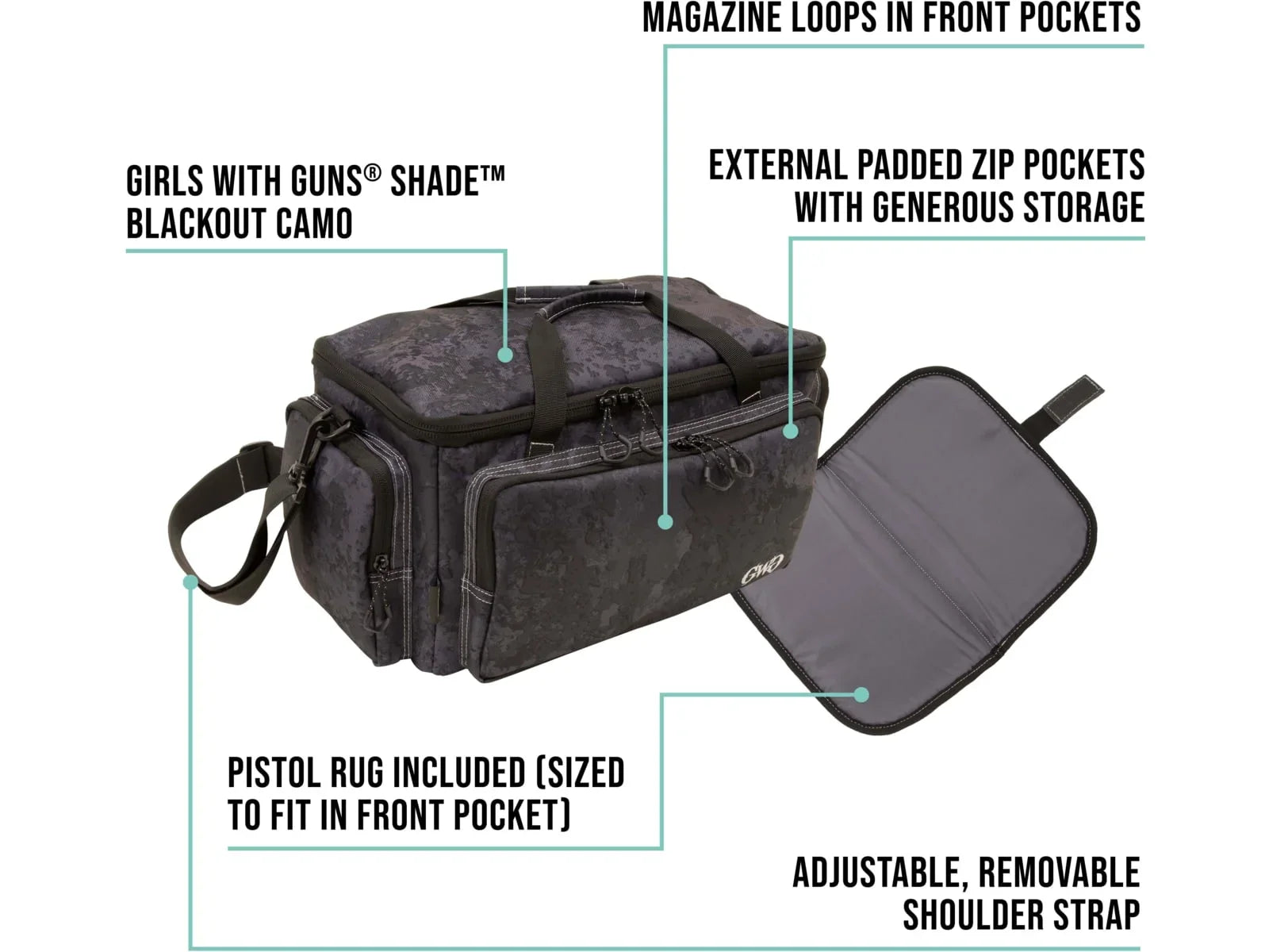 Girls With Guns Midnight Range Bag, Black/Sizehade Blackout Camo