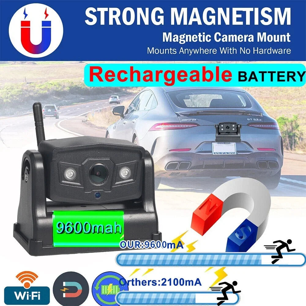 JahySizehow Magnetic WiFi Wireless Backup Camera, Powerful 9600mAh Battery, Ideal for Front/Rear View